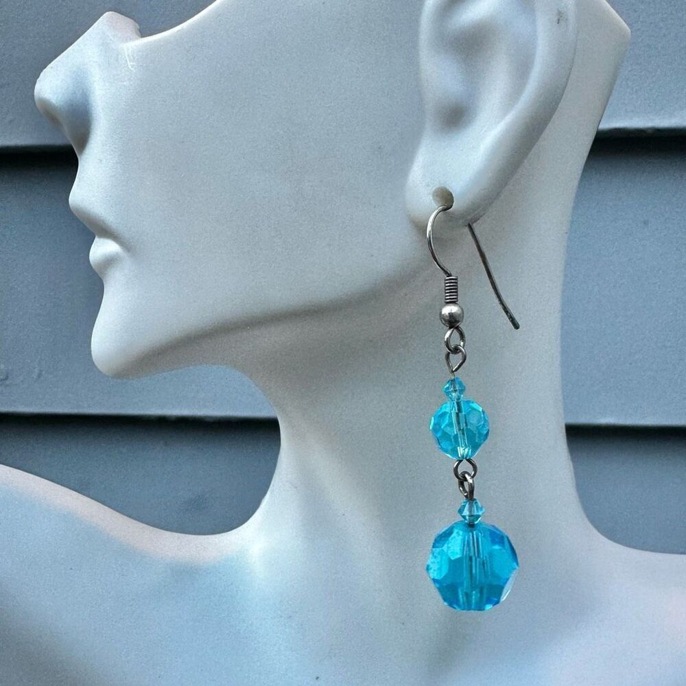 Blue crystal beaded drop earrings
